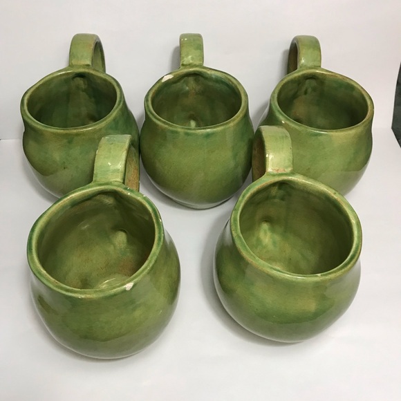 Aletha Soule Studio Green Coffee Mugs "2000" SIGNED VTG RARE POTTERY !CHIPS! - Picture 9 of 16